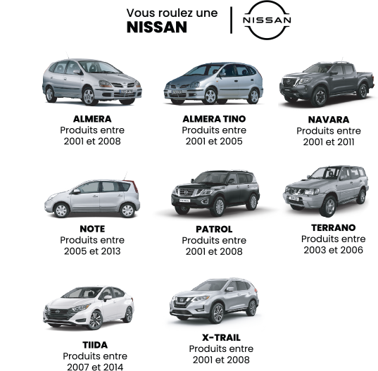 Véhicules concernés de la marque Nissan